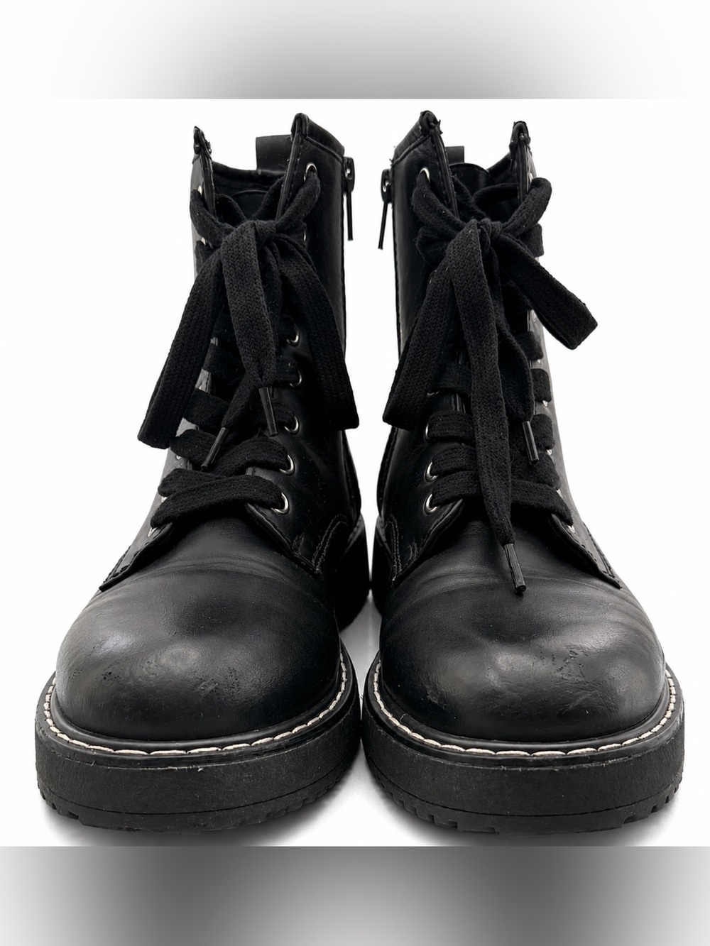 STEVE MADDEN “Madden Girl Kurrt” Black Lace-Up, Side Zip, Lug Sole Combat Boots - Picture 12 of 16
